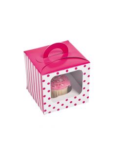 Hot Pink Polka Dot Cupcake Boxes with Handle
