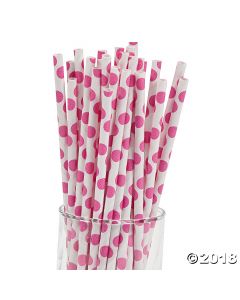Hot Pink Polka Dot Paper Straws