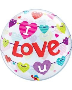 I Luv U Banner Hearts  56cm Bubble Balloon