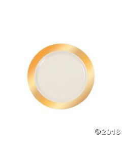 Ivory Premium Plastic Dessert Plates with Gold Border