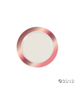 Ivory Premium Plastic Dessert Plates with Rose Gold Border
