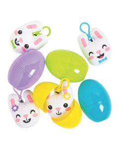 Jumbo Stuffed Bunny Backpack Clip Keychain-Filled Easter Eggs - 12 Pc.