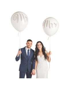 Jumbo White Mr. and Mrs. 36" Latex Balloons