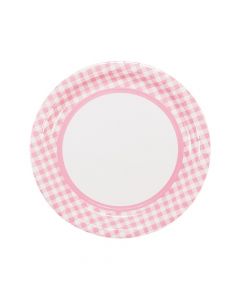 Light Pink Gingham Paper Dinner Plates
