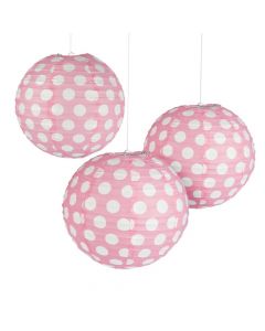 Light Pink Polka Dot Hanging Paper Lanterns