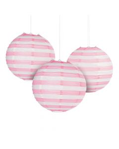 Light Pink Striped Hanging Paper Lanterns