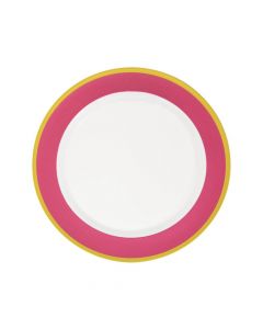 Light Pink and White Premium Plastic Dinner Plates with Gold Border