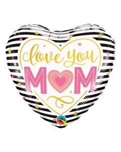 Love You Mom Striped Heart Balloon