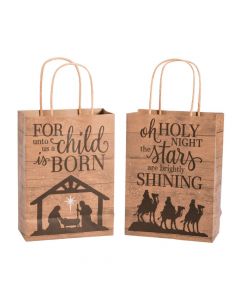 Medium Nativity Barnwood Print Kraft Paper Gift Bags
