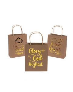 Medium Religious Gold Metallic Kraft Paper Gift Bags