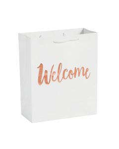 Medium Welcome White Gift Bags with Rose Gold Foil