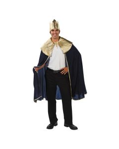 Men's Blue Wise Man's Cape with Crown Costume