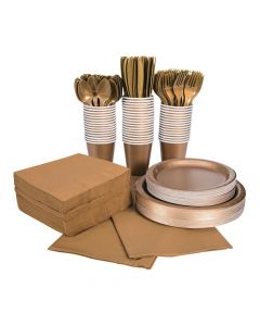 Metallic Gold Tableware Party Pack for 48