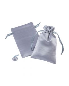 Mini Silver Satin Drawstring Bags