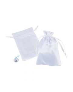Mini White Satin Drawstring Bags