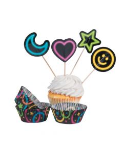 Neon Glow Party Cupcake Wrappers with Picks