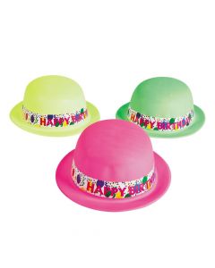 Neon Happy Birthday Derby Hats