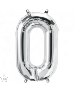 Number 0 Air Filled 41cm Silver Foil Balloon