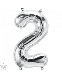 Number 2 Air Filled 41cm Silver Foil Balloon