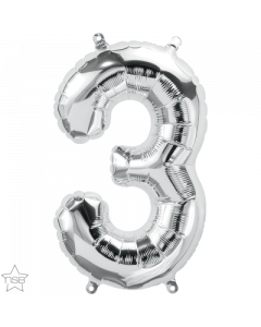 Number 3 Air Filled 41cm Silver Foil Balloon