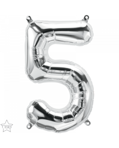 Number 5 Air Filled 41cm Silver Foil Balloon