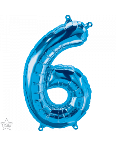 Number 6 Air Filled 41cm Gold Blue Balloon