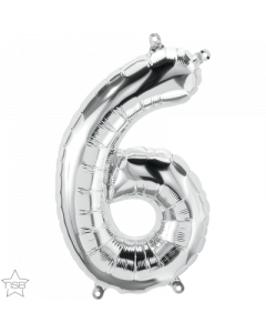Number 6 Air Filled 41cm Silver Foil Balloon