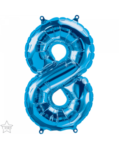 Number 8 Air Filled 41cm Gold Blue Balloon
