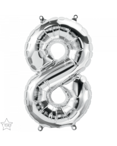 Number 8 Air Filled 41cm Silver Foil Balloon