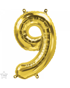Number 9 Air Filled 41cm Gold Foil Balloon