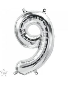 Number 9 Air Filled 41cm Silver Foil Balloon
