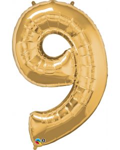 Number 9 Metallic Gold Foil Balloon 86CM