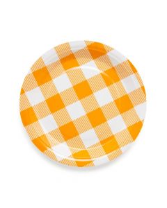 Orange Plaid Paper Dinner Plates - 8 Ct.