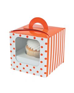 Orange Polka Dot Cupcake Boxes with Handle