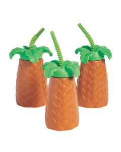 Palm Tree Cups with Lids and Straws