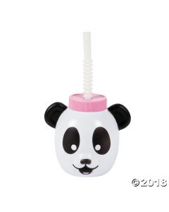Panda Molded Plastic Cups with Lids & Straws