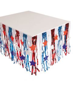 Patriotic Fringe Table Skirt with Star Cutouts