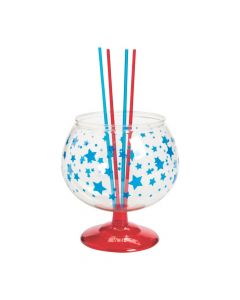 Patriotic Plastic Fishbowl Glass with Straws