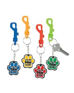 Paw Print Motivational Backpack Clip Keychains
