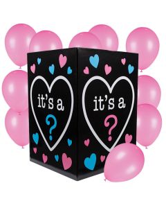 Pink Gender Reveal Box & Balloons Set