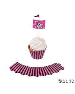 Pink Pirate Cupcake Wrappers with Picks