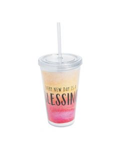 Plastic Blessing Tumbler with Lid and Straw