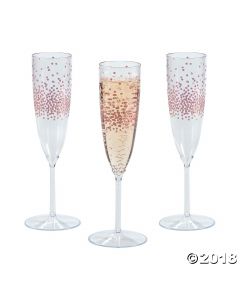 Premium Plastic Rose Gold Dot Champagne Flutes