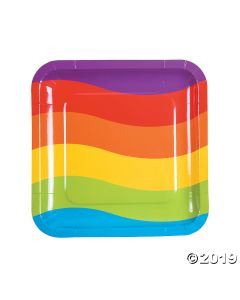 Rainbow Party Square Paper Dinner Plates