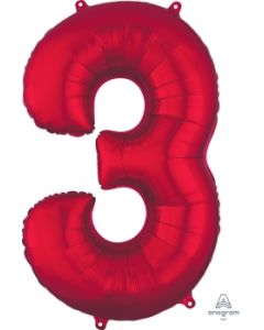 Red 3 Number Shape Balloon