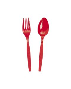 Red Fork/Spoon Plastic Plastic Cutlery Set