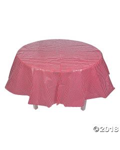 Red Gingham Round Plastic Tablecloth