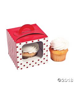 Red Polka Dot Cupcake Boxes with Handle