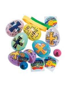 Religious Printed Toy-Filled Pastel Plastic Easter Eggs