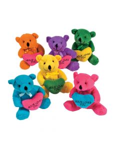 Religious Stuffed Bears with Embroidered Hearts